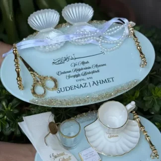 Gold Cam Tepsi Seti - Soz Damat Kahve