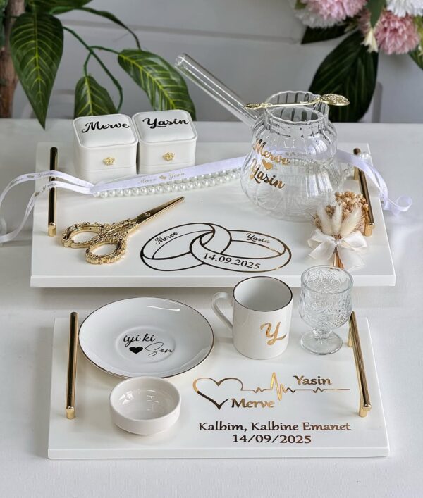 Mermer söz nişan tepsisi damat kahvesi alyans model