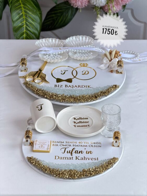 Alyans Model Pleksi Söz Tepsisi Damat Kahvesi Seti modeli