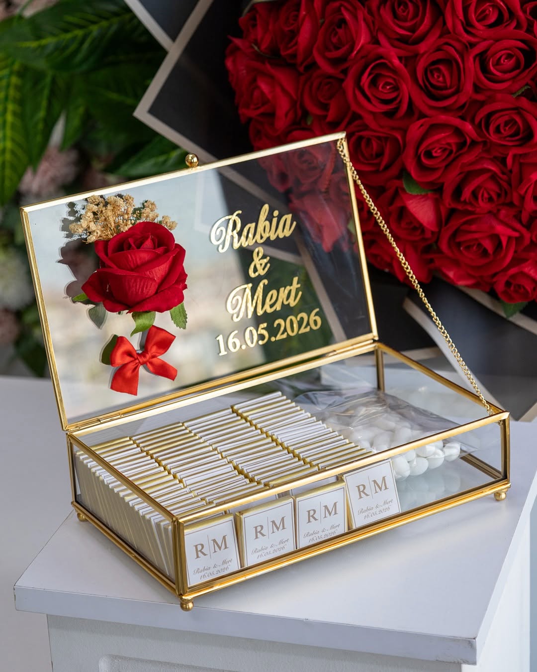99 Gül Premium Söz Nişan Çiçek Çikolata Seti - Görsel 3