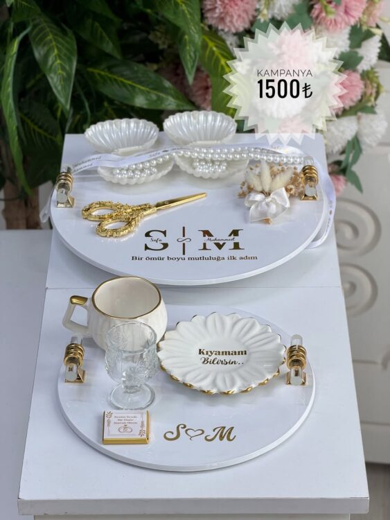 Hayal Pleksi Söz Tepsisi Damat Kahvesi Seti modeli
