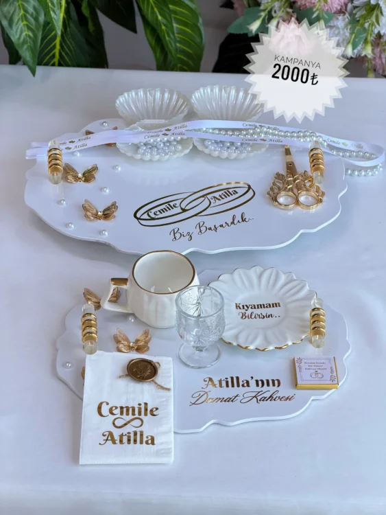 Kelebek Model Söz Tepsisi Damat Kahvesi Seti